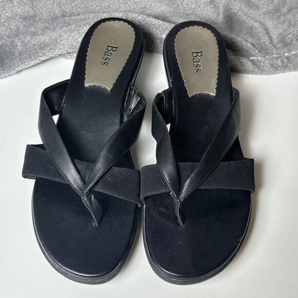 Bass Women's Heather Thong Sandals Black Leather Wedge Flip Flop Boho City Y2K 9 - Picture 6 of 16